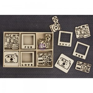 Laser Cut Wood Icons In A Box - Cameras